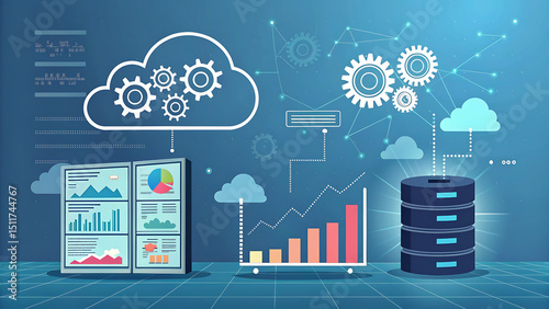Analyst working with Business, Concept digital transformation technology strategy, Analytics and Data Management System on computer, make a report with KPI and metrics connected to database.