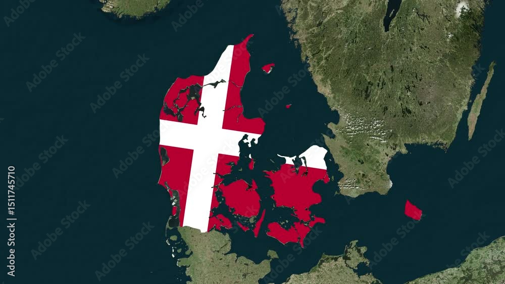 Denmark Country Map with National Flag Colors