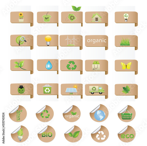 Eco-Friendly Icons & Symbols Collection: A comprehensive set of hand-drawn eco-friendly icons and symbols designed to promote sustainability, showcasing environmental conservation themes.