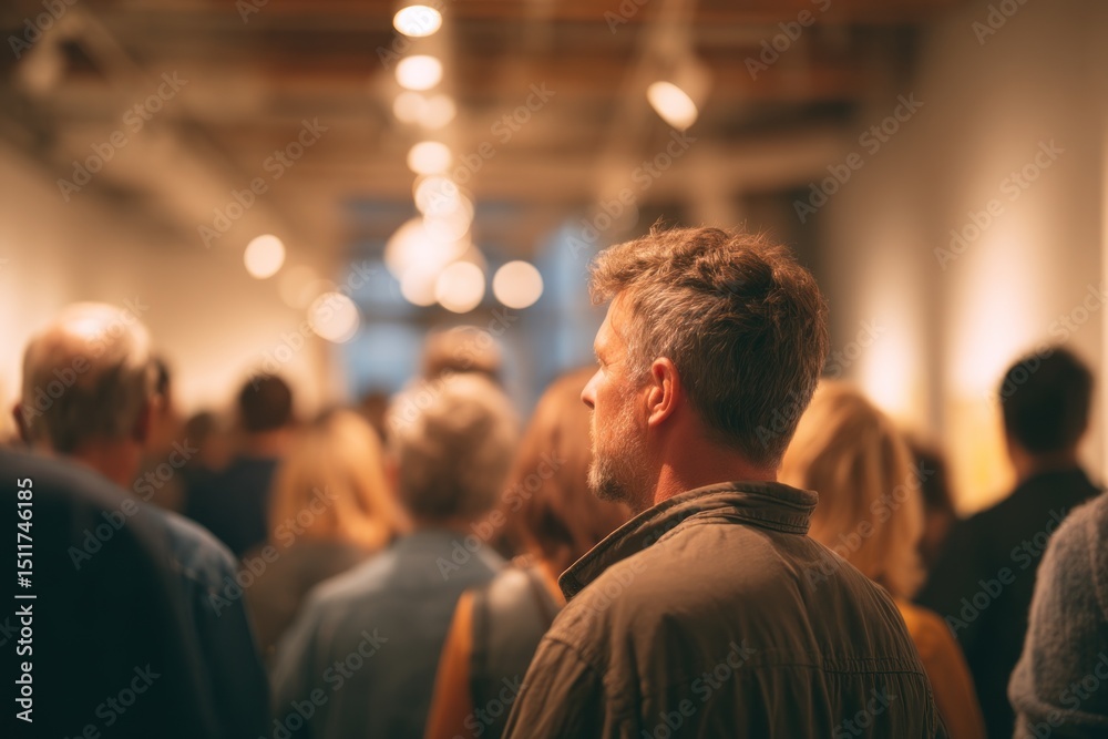 Obraz premium Crowd viewing art exhibit