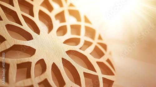 Ornate wooden design, sunlit