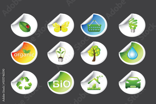 Eco-Friendly Emblem Array: A collection of meticulously designed emblems, each symbolizing sustainability, nature, and environmental consciousness, showcases a commitment to eco-friendly values.