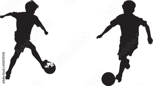 Graceful silhouettes of soccer players, including a girl, in action with a ball, perfect for a dynamic sport.