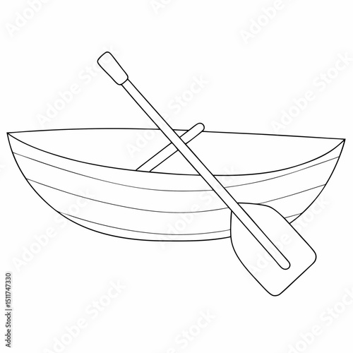 Rowboat coloring page simple and minimal line art illustration on white background