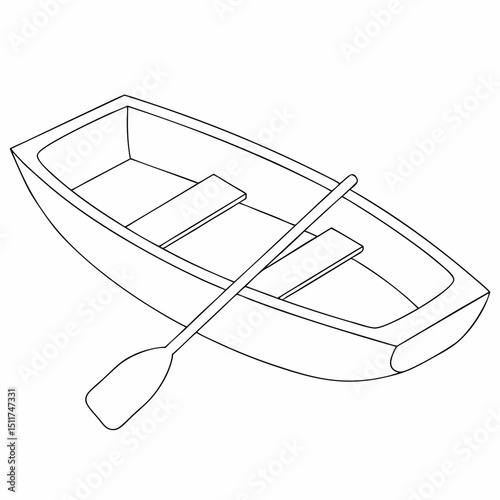 Rowboat coloring page simple and minimal line art illustration on white background