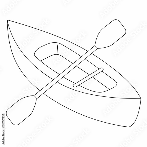 Rowboat coloring page simple and minimal line art illustration on white background