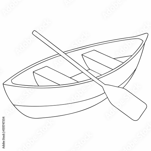 Rowboat coloring page simple and minimal line art illustration on white background