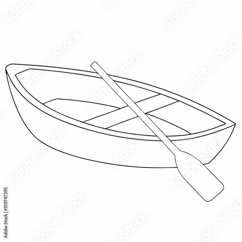Rowboat coloring page simple and minimal line art illustration on white background