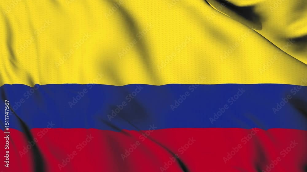 The Colombia flag waves in the wind.