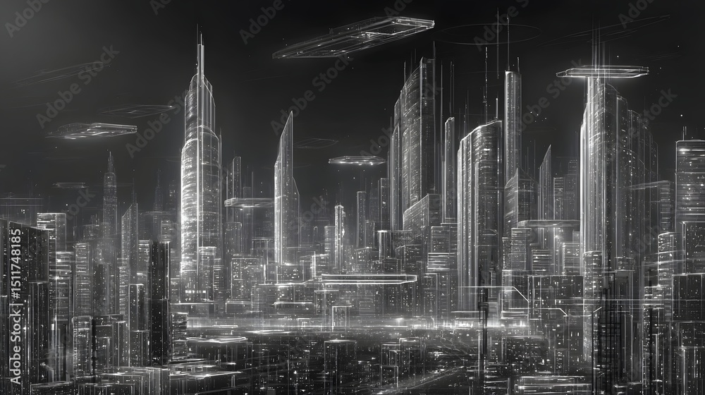 Fototapeta premium Futuristic cityscape with towering skyscrapers and advanced technology