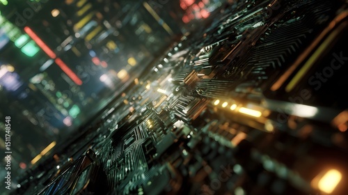 Intricate electronic circuit board with microchips and wiring