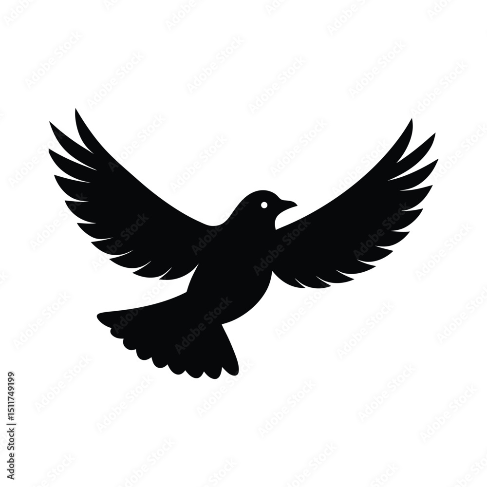 Fototapeta premium Flying bird with open wings silhouette on white background