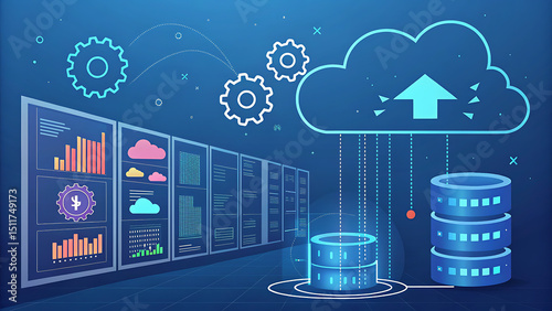 Analyst working with Business, Concept digital transformation technology strategy, Analytics and Data Management System on computer, make a report with KPI and metrics connected to database.