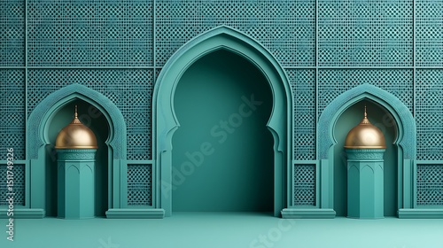 Teal archway with Islamic motifs