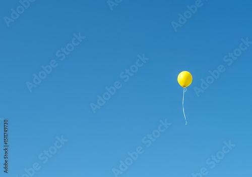 AI-Generated of Minimalist Concept with Negative Space with Yellow Balloon in Blue Sky
