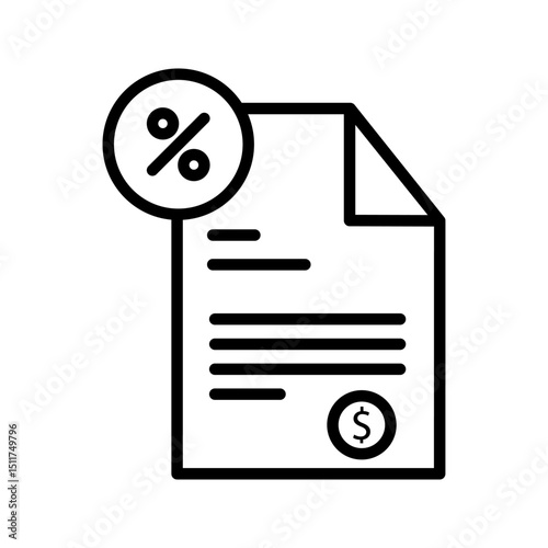 Tax deduction icon. Tax document with coin. Outline style. Vector. Isolate on white background.
