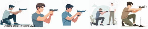 vector of a young man practicing shooting