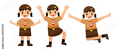 Indonesian Girl  Student Pramuka Expression. vector illustration