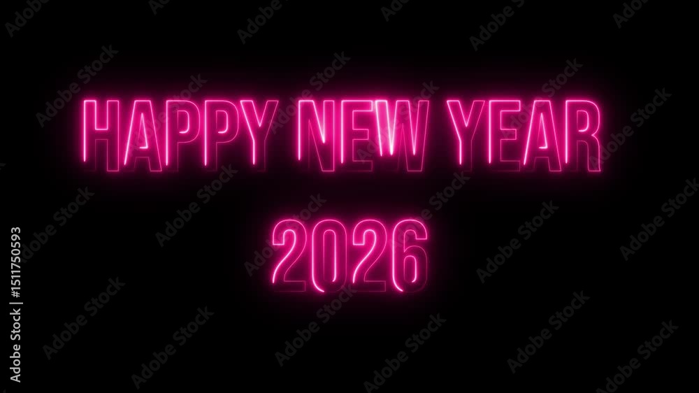 Multicolor Neon Happy New Year 2026 text animation Multicolor Neon Happy New Year 2026 text animation