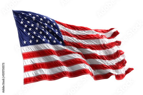 Waving American Flag on Transparent Background, PNG