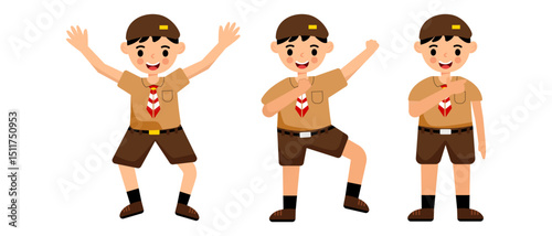 Indonesian Boy Student Pramuka Expression. vector illustration