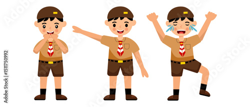 Indonesian Boy Student Pramuka Expression. vector illustration