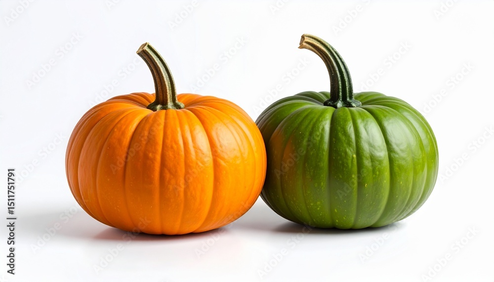 Obraz premium Orange and green pumpkins isolated on white background 