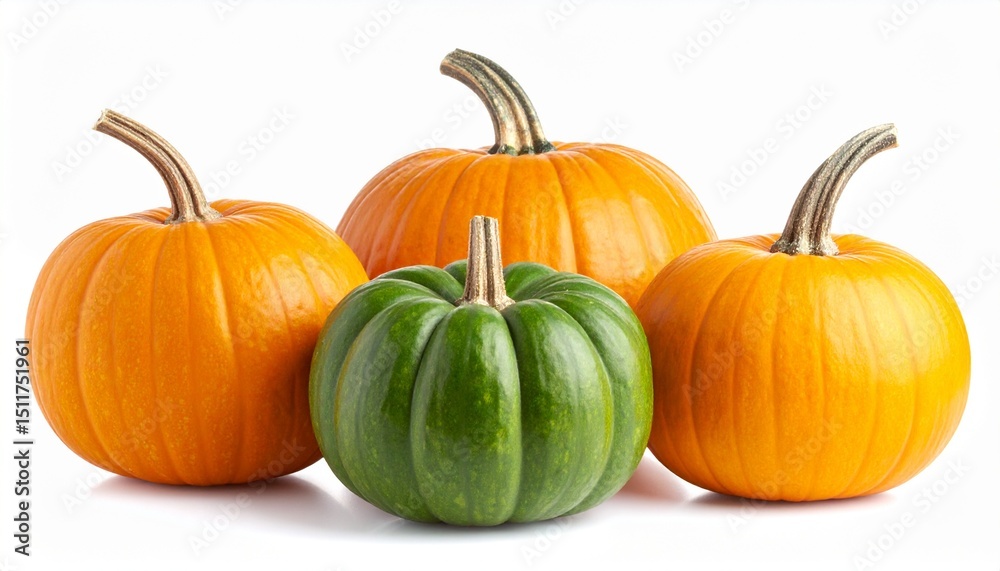 Fototapeta premium Orange and green pumpkins isolated on white background 