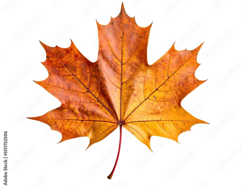Fototapeta premium Isolated dried autumn maple leaf, brown and orange tones, high detail texture, curled edges, realistic lighting