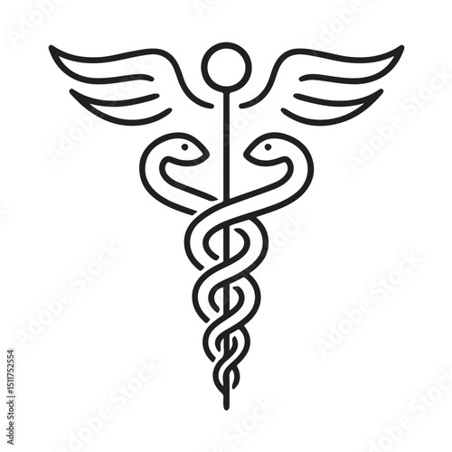 Minimalist black and white caduceus medical symbol line art