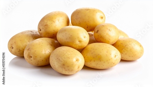 Pile of unwashed potatoes isolated on white background