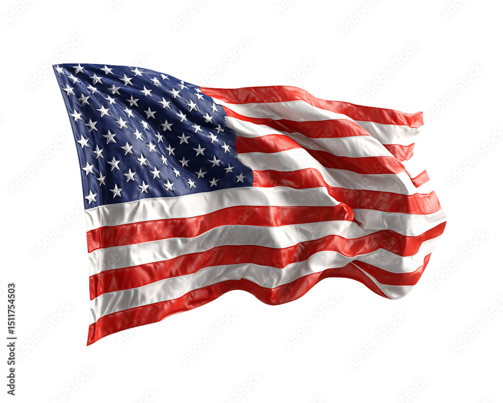 Fototapeta premium Waving American Flag on Transparent Background, PNG