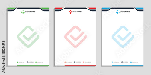 Professional clean business letterhead template design set to three color variation with color gradient for any business
