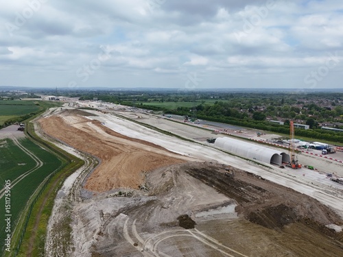 HS2 under construction high speed railway Wendover  Buckinghamshire, UK aerial .