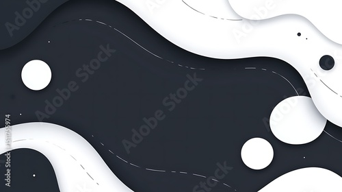 Abstract black and white wavy background with circles