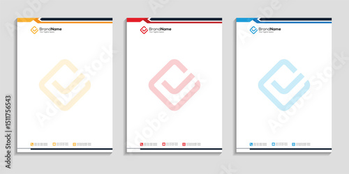 Professional clean business letterhead template design set to three color variation with color gradient for any business