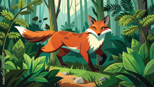fox in the woods  vector 