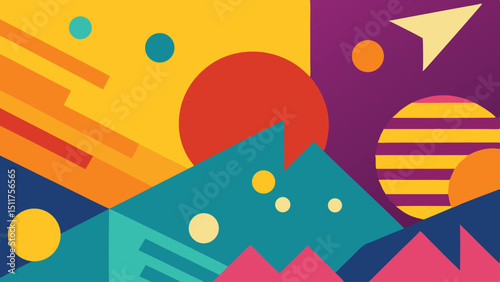 Geometric Harmony in Bold Hues A Dynamic Abstract Composition of Shapes and Colors