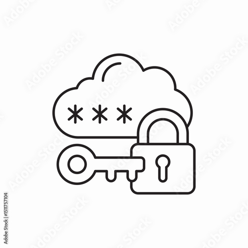 cloud key access icon vector sign