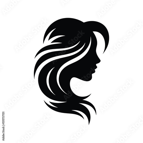 Elegant silhouette of a woman with flowing long hair