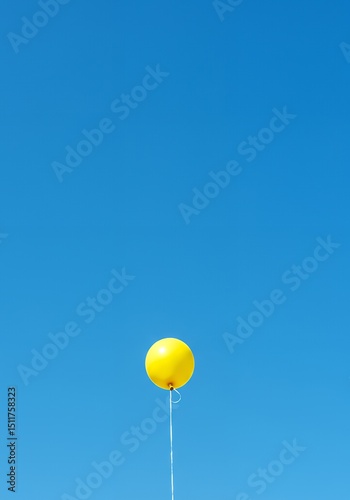 AI-Generated of Minimalist Concept with Negative Space with Yellow Balloon in Blue Sky