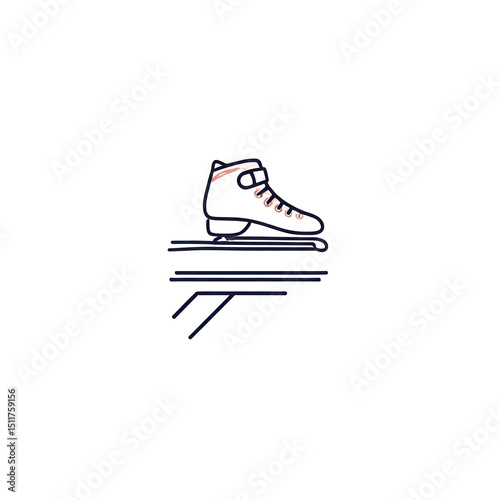 Inline skating logo with wheel trail icon clean vector lines, white background.