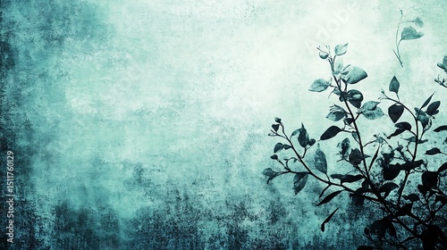 Teal textured background with silhouette foliage