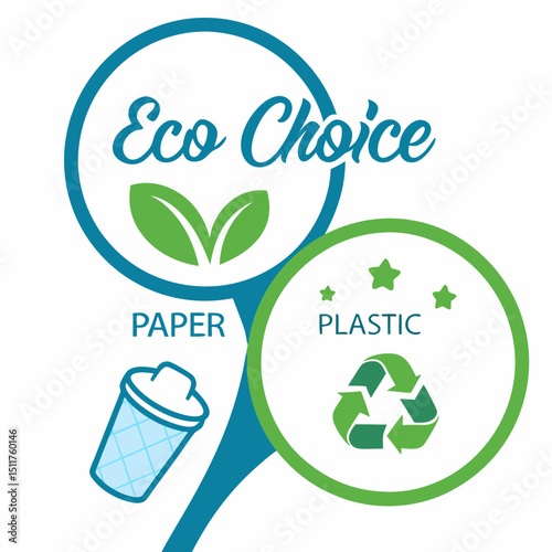 Paper vs plastic eco choice concept 3D icon