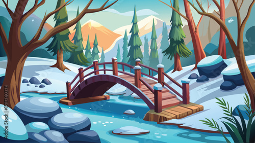 winter landscape with a lake  vector 