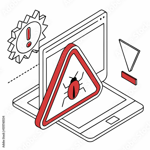 Hacker attack alert icon with digital red warning