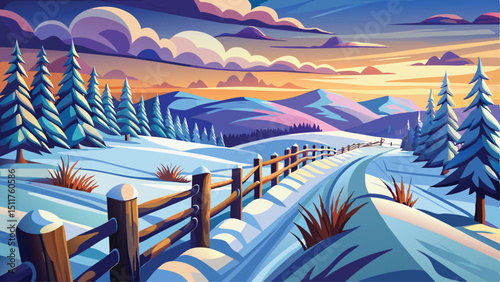 winter landscape with trees and snow  vector 