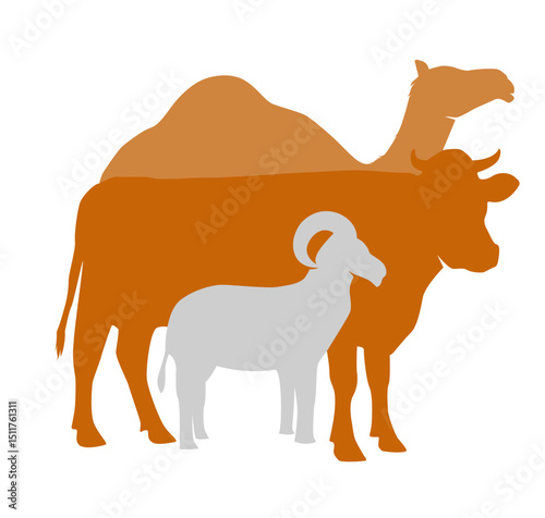 flat vector of sacrificial animals for eid al adha