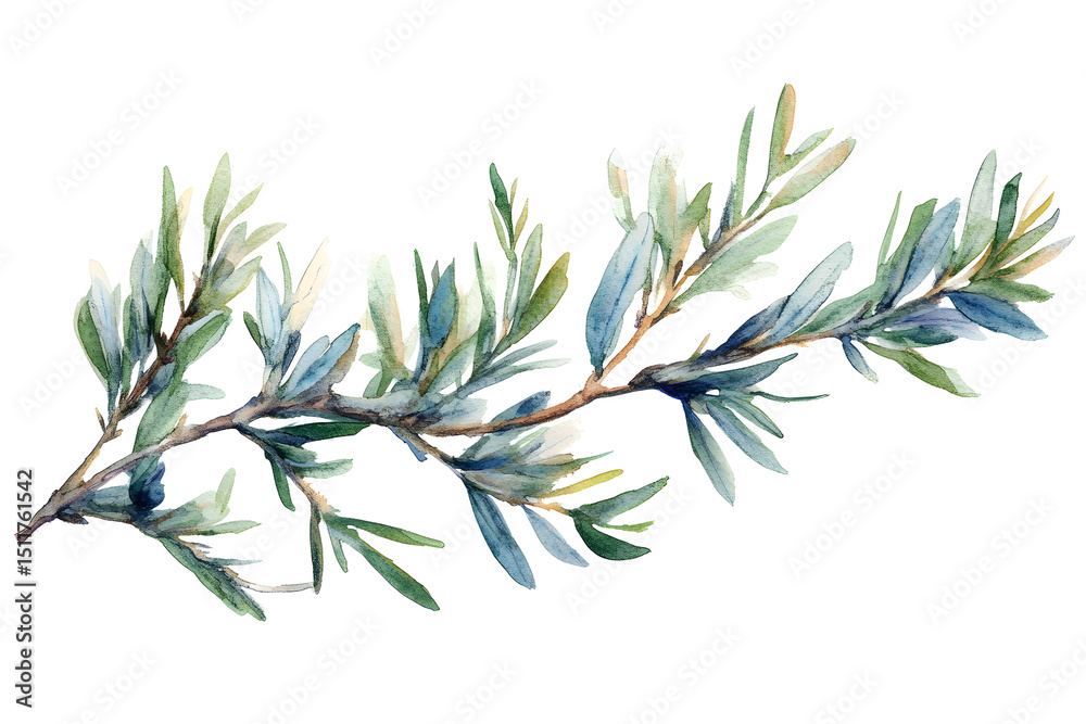 Fototapeta premium Watercolor painting of olive branches, isolated on white background.