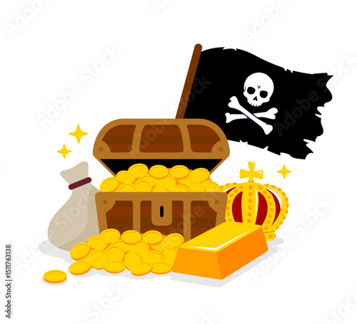 Pirate treasure (treasure chest) vector illustration